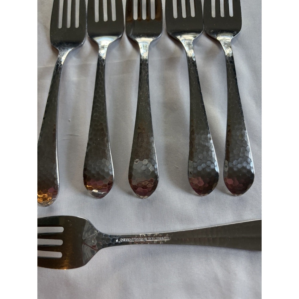 Reed & Barton Stainless Steel Hammered Handle Dinner Forks, Silver, Set of 6